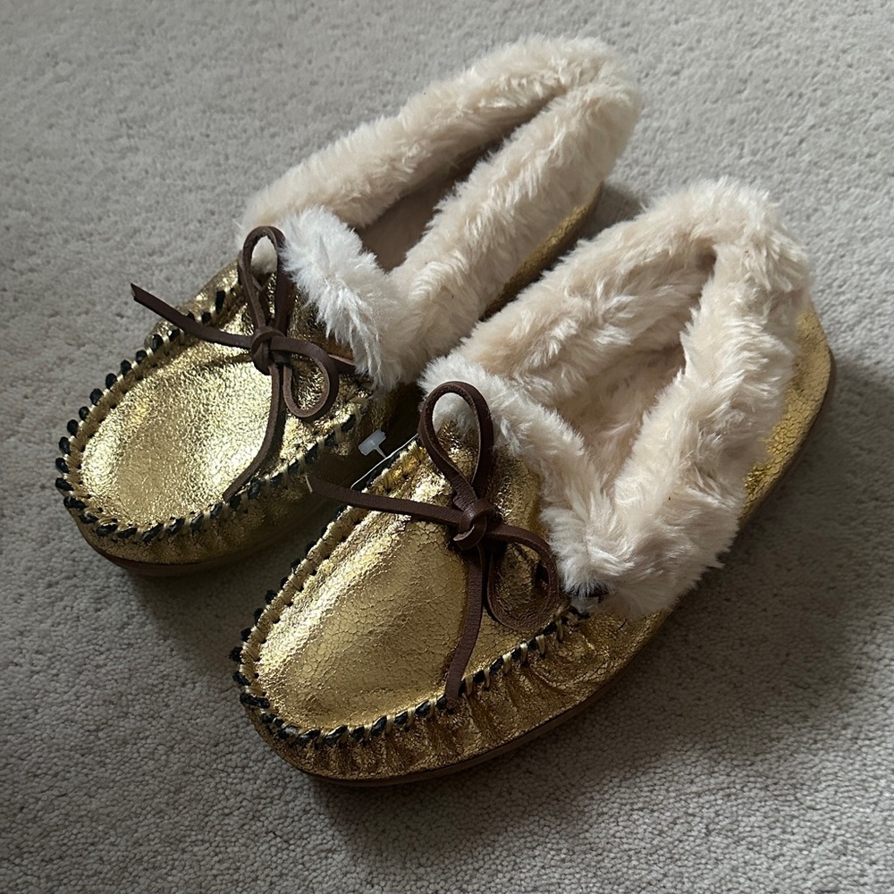 J.Crew Gold Moccasin Slippers!